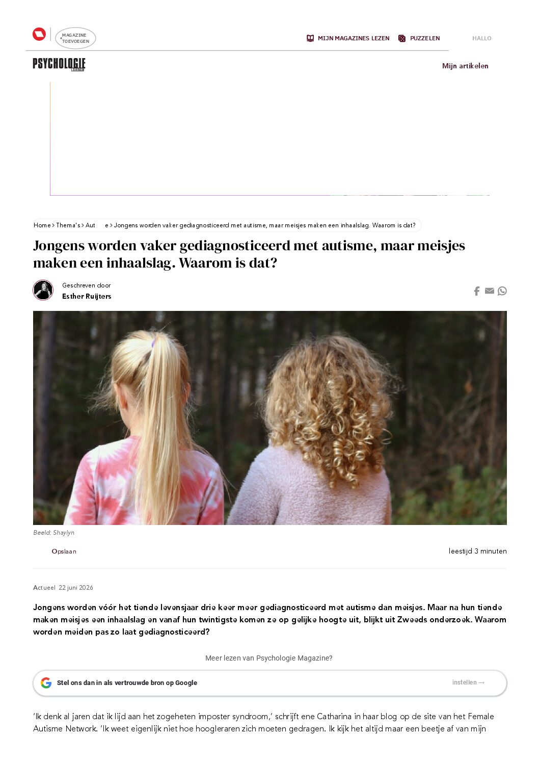 Jongens worden vaker gediagnosticeerd met autisme, maar meisjes maken een inhaalslag. Waarom is dat?