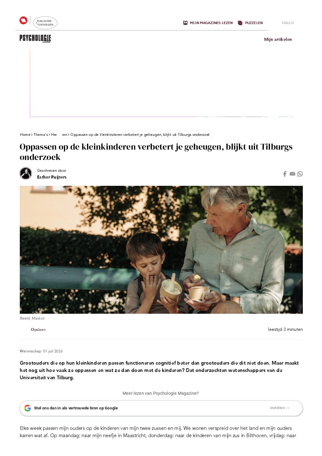 Oppassen op de kleinkinderen verbetert je geheugen, blijkt uit Tilburgs onderzoek